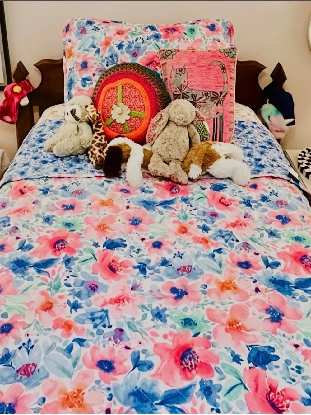 Cynthia Rowley Coral & Blue Floral Quilted Throw